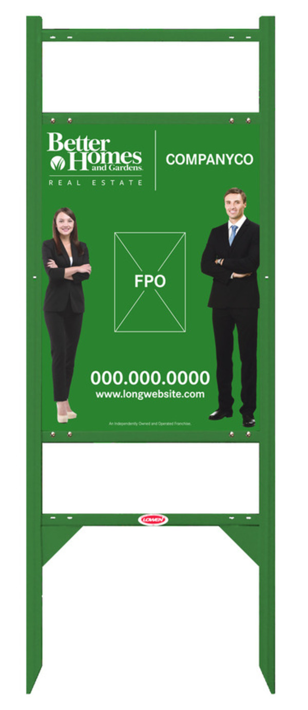 Better Homes and Gardens Real Estate Angle Iron Frame with Two Rider Inserts and Sign Panel Unit, 24"h x 18"w, Green