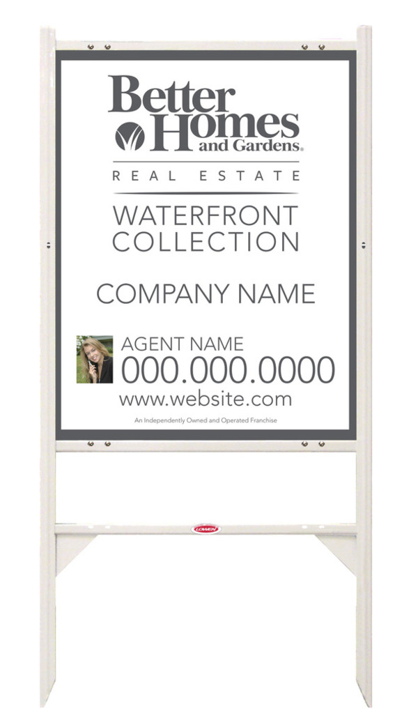 Waterfront Collection Real Estate White Angle Iron Sign Frame And Photo Panel Unit, 24 GA Steel 30"H X 24"W