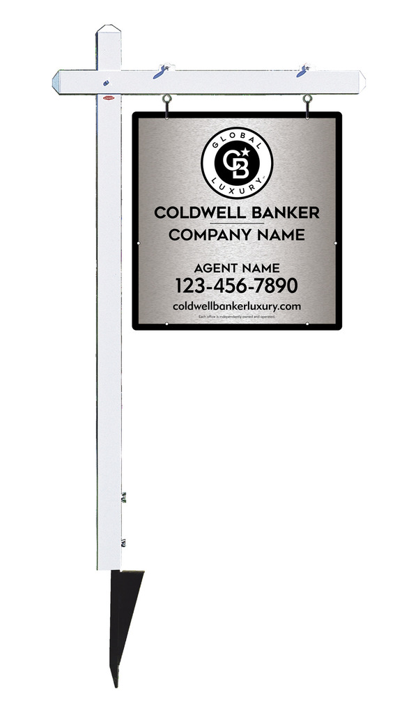 Sign Post And Agent Sign Panel Unit, 25"H X 24"W, Brushed Aluminum Composite