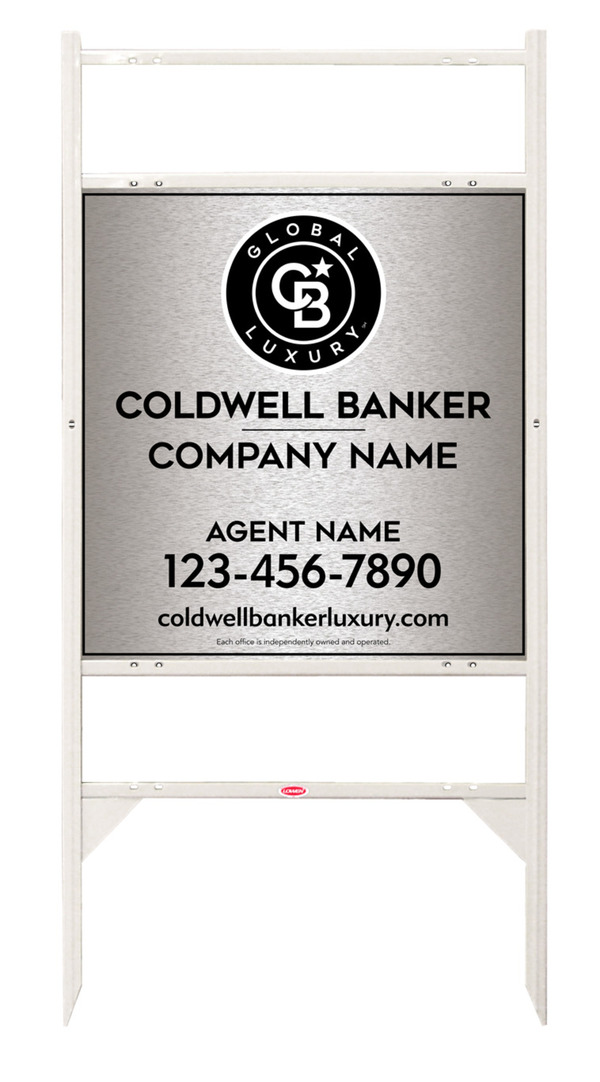 Angle Iron Frame W/ 2 Rider Inserts And Agent Sign Panel Unit, 25"H X 24"W, Brushed Aluminum Composite
