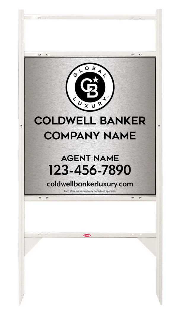 Angle Iron Frame W/ 2 Rider Inserts And Agent Sign Panel Unit, 25"H X 24"W, Brushed Aluminum Composite