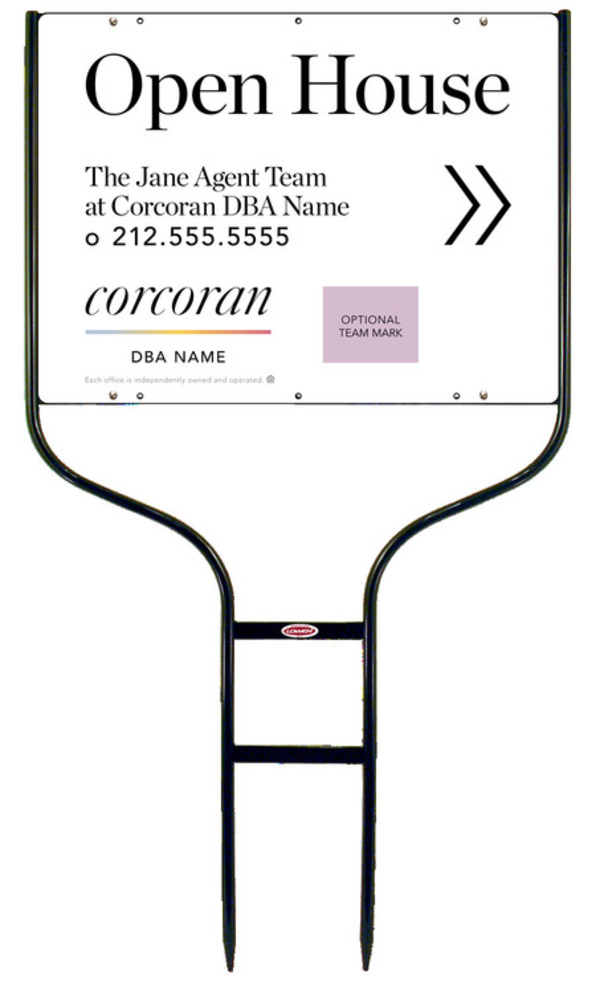 Directional Round Rod Frame And Team Name Open House W/ Team Logo Sign Panel Unit, 18"H X 24"W,Steel