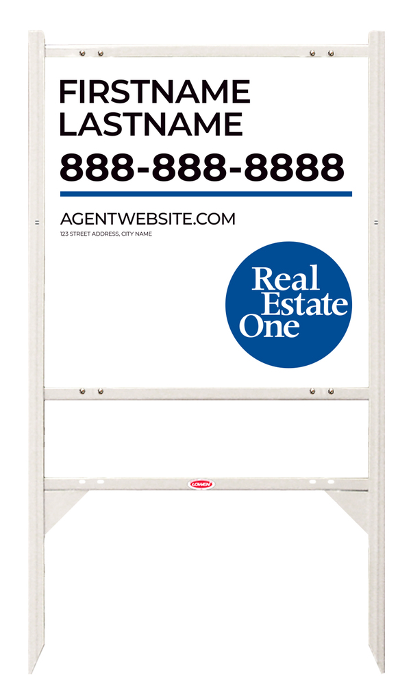 Reflective Angle Iron Frame W/ 1 Rider Inserts And Agent Name Sign Panel Unit, 24"H X 24"W, 3mm Aluminum Composite