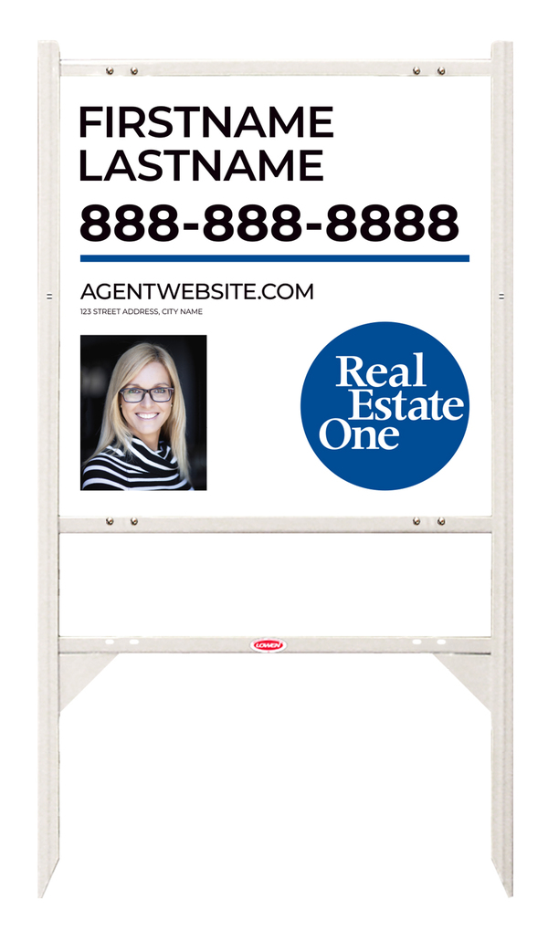 Angle Iron Frame W/ 1 Rider Inserts And Agent Photo Sign Panel Unit, 24"H X 24"W, 3mm Aluminum Composite