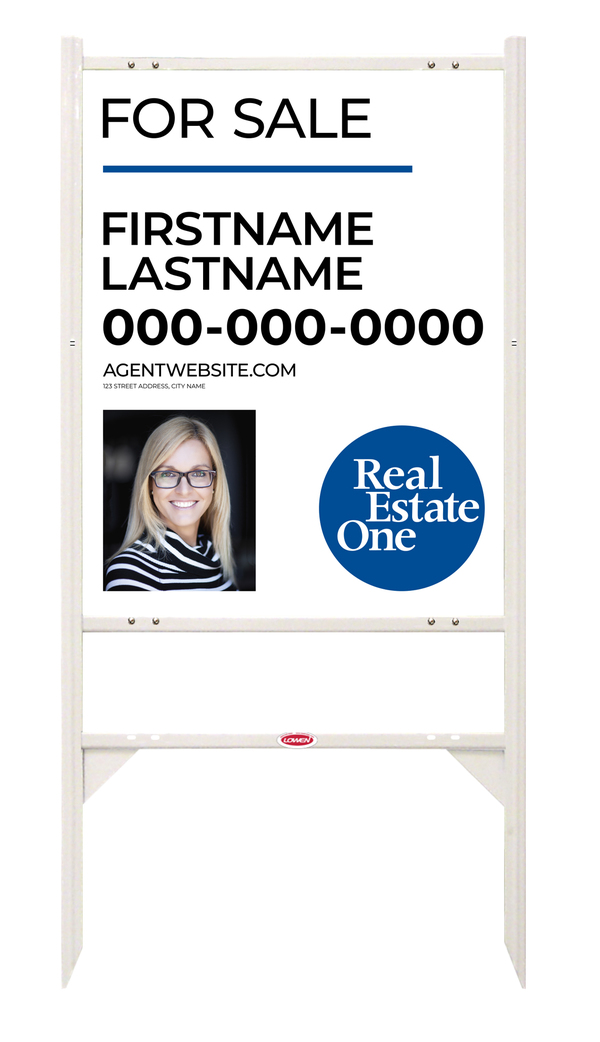 Reflective Angle Iron Frame W/ 1 Rider Inserts And Agent Photo Sign Panel Unit, 30"H X 24"W, .040 Aluminum