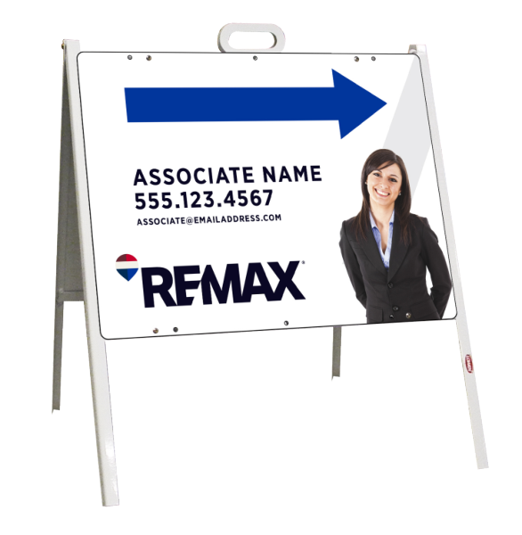 RE/MAX Angle Iron A-Frame and Open House Associate Name w/ Cut Out Photo Sign Panel Unit, 18"h x 24"w, 24 ga steel