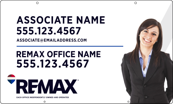 RE/MAX Reflective Hanging Associate Name w/ Cut Out Photo Sign Panel, 18"h x 30"w, .063 Aluminum