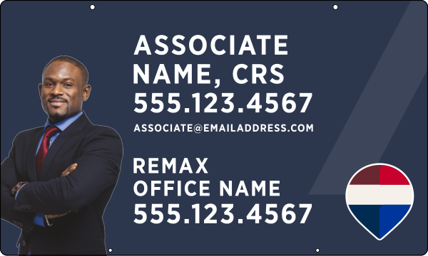 RE/MAX Hanging Associate Name, CRS w/ Cut Out Photo Sign Panel, 18"h x 30"w, 3mm Aluminum Composite