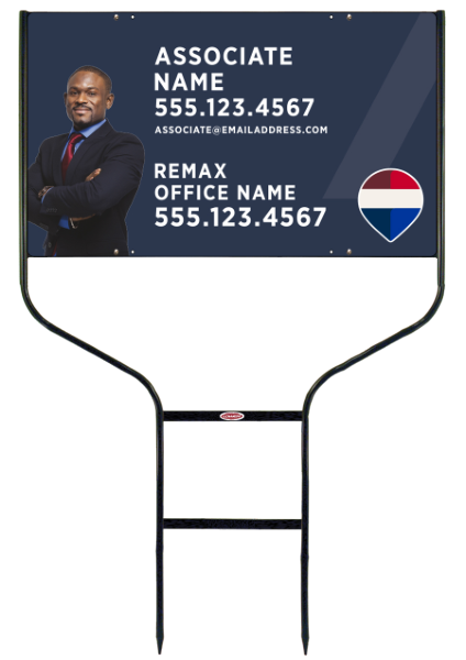 RE/MAX Reflective Round Rod Frame and Associate Name w/ Cut Out Photo Sign Photo Panel Unit, 18"h x 30"w, Steel