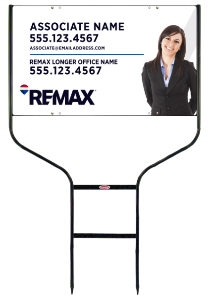 RE/MAX Round Rod Frame and Associate Name w/ Cut Out Photo Sign Panel Unit, 18"h x 30"w, Steel