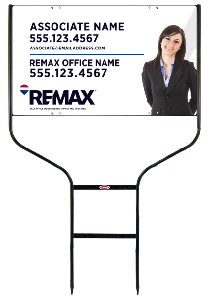 RE/MAX Round Rod Frame and Associate Name w/ Cut Out Photo Sign Panel Unit, 18"h x 30"w, Steel