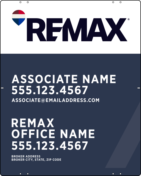 RE/MAX Reflective Associate Name w/ Broker Address Sign Panel, 30"h x 24"w, Steel