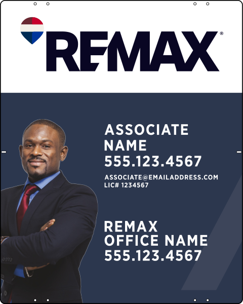 RE/MAX Reflective Associate Name w/ License Number & Cut Out Photo Sign Panel, 30"h x 24"w, .040 Aluminum