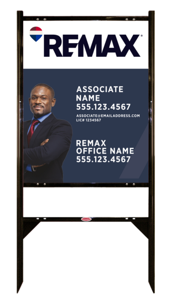 RE/MAX Angle Iron Frame and Associate Name w/ License Number & Cut Out Photo Sign Panel unit, 30"h x 24"w, Steel
