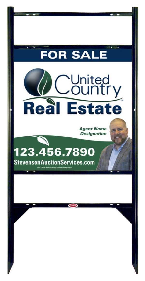 United Country Real Estate Angle Iron Frame w/ Two Rider Inserts and Photo Sign Panel Unit, 24"h x 24"w, Steel