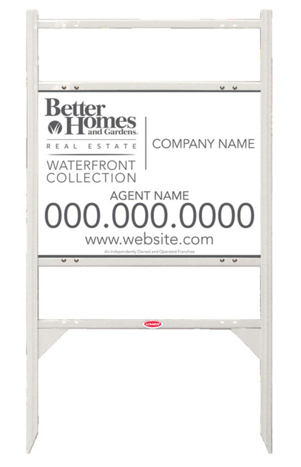 Waterfront Collection angle iron sign frame and agent panel unit with two rider inserts, 24 GA steel 18h x 24w