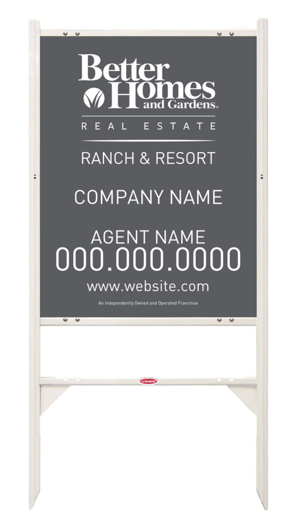 Ranch and Resort agent angle iron sign frame and panel unit, 24 GA steel 30h x 24w