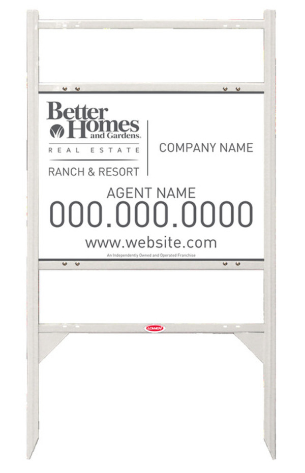 Ranch and Resort angle iron sign frame and agent panel unit with two rider inserts, 24 GA steel 18h x 24w