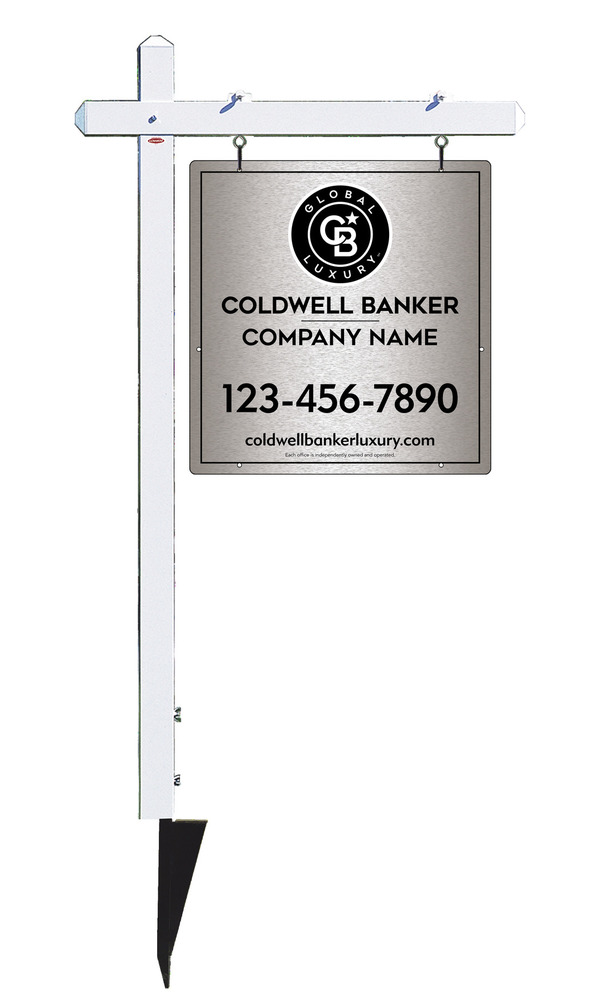 Sign Post and Office Sign Panel Unit, 25h x 24w, Brushed Aluminum Composite