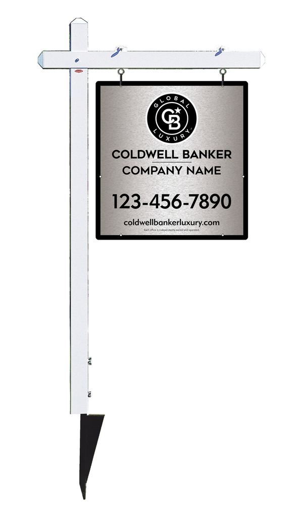Sign Post and Office Sign Panel Unit, 25h x 24w, Brushed Aluminum Composite
