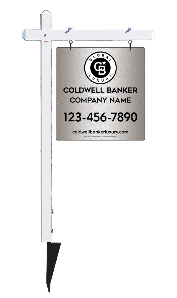Sign Post and Office Sign Panel Unit, 25h x 24w, Brushed Aluminum Composite