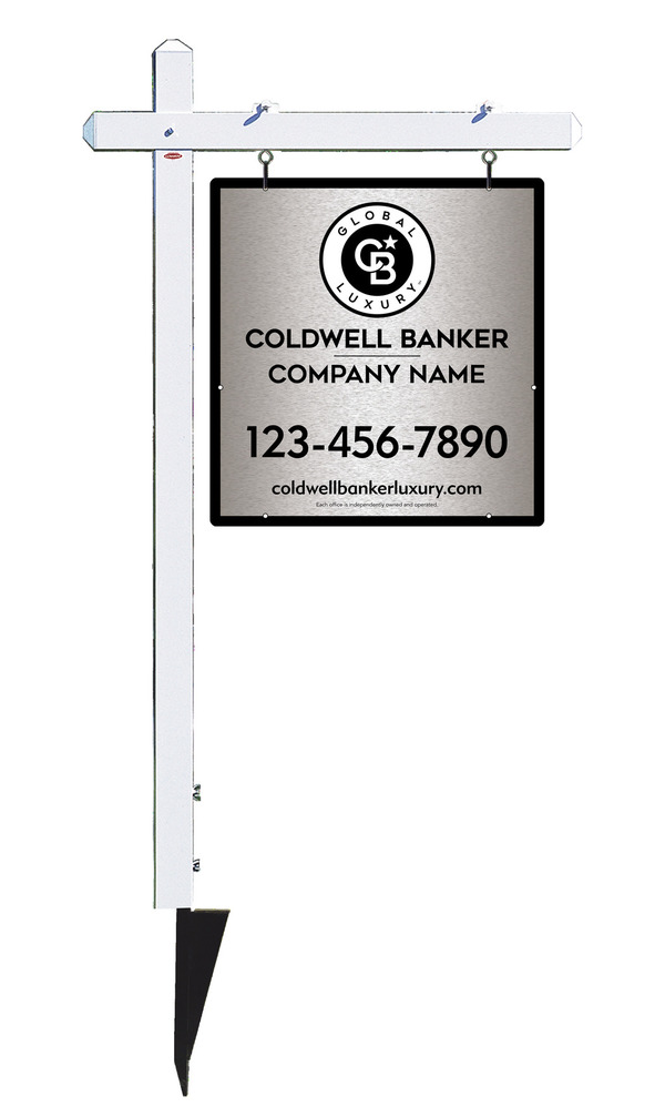 Sign Post and Office Sign Panel Unit, 25h x 24w, Brushed Aluminum Composite