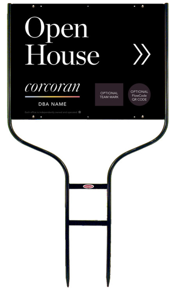 Directional Round Rod Frame and Office Open House w Team Logo & QR Flowcode Sign Panel Unit, 18h x 24w,Steel