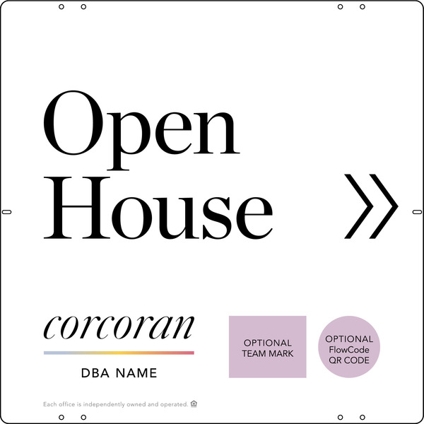 Directional Office Open House w Team Logo & QR Flowcode Sign Panel, 24h x 24w, Steel