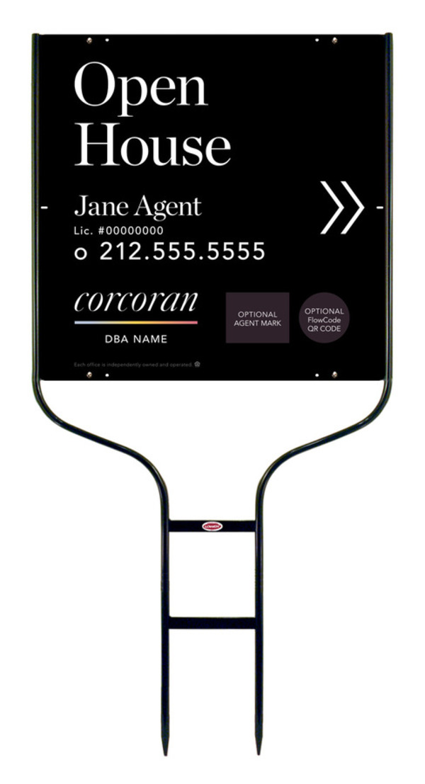 Directional Round Rod Frame and Agent Open House w Team Logo & QR Flowcode Sign Panel Unit, 24h x 24w,Steel
