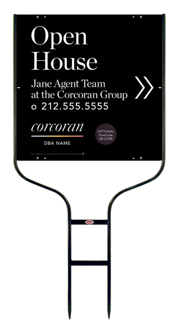 Directional Round Rod Frame and Team Name Open House w QR Flowcode Sign Panel Unit, 24h x 24w,Steel