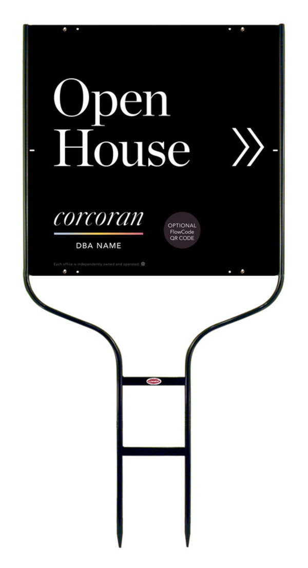 Directional Round Rod Frame and Office Open House w QR Flowcode Sign Panel Unit, 24h x 24w,Steel