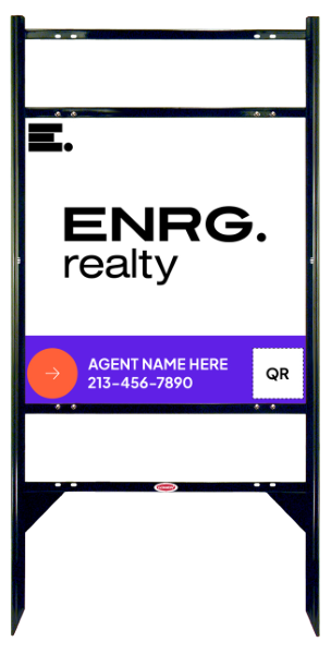 Angle Iron Frame w 2 Rider Inserts and Agent Name & QR Code Sign Panel Unit, 24h x 24w, Steel