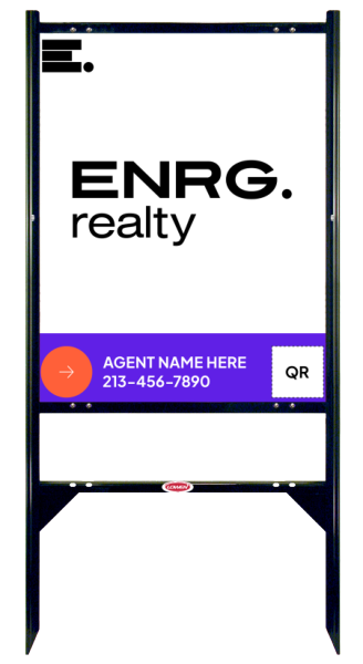 Angle Iron Frame w 1 Rider Inserts and Agent Name & QR Code Sign Panel Unit, 30h x 24w, Steel