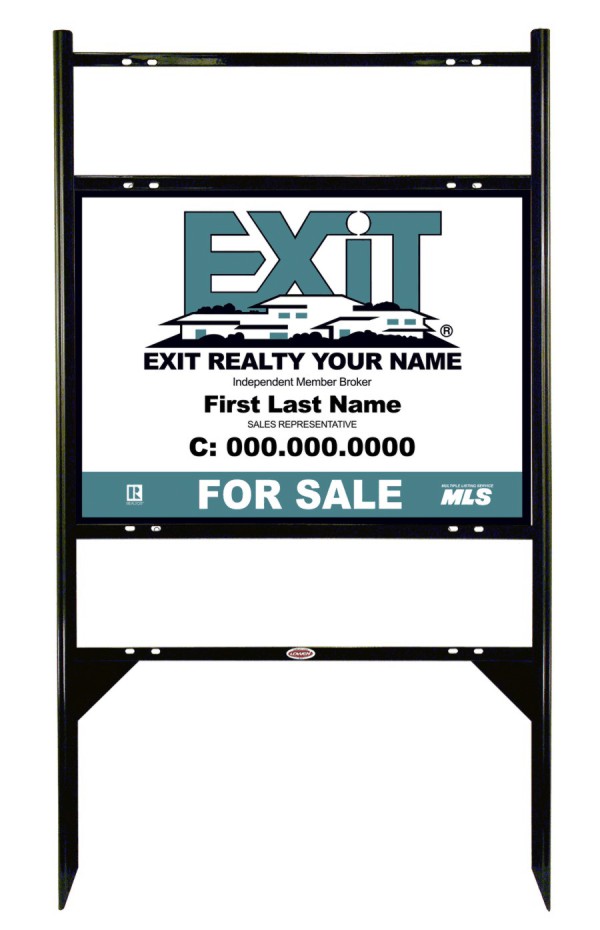 Black Angle Iron Sign Frame and Panel with Two Rider Inserts, 18h x 24w