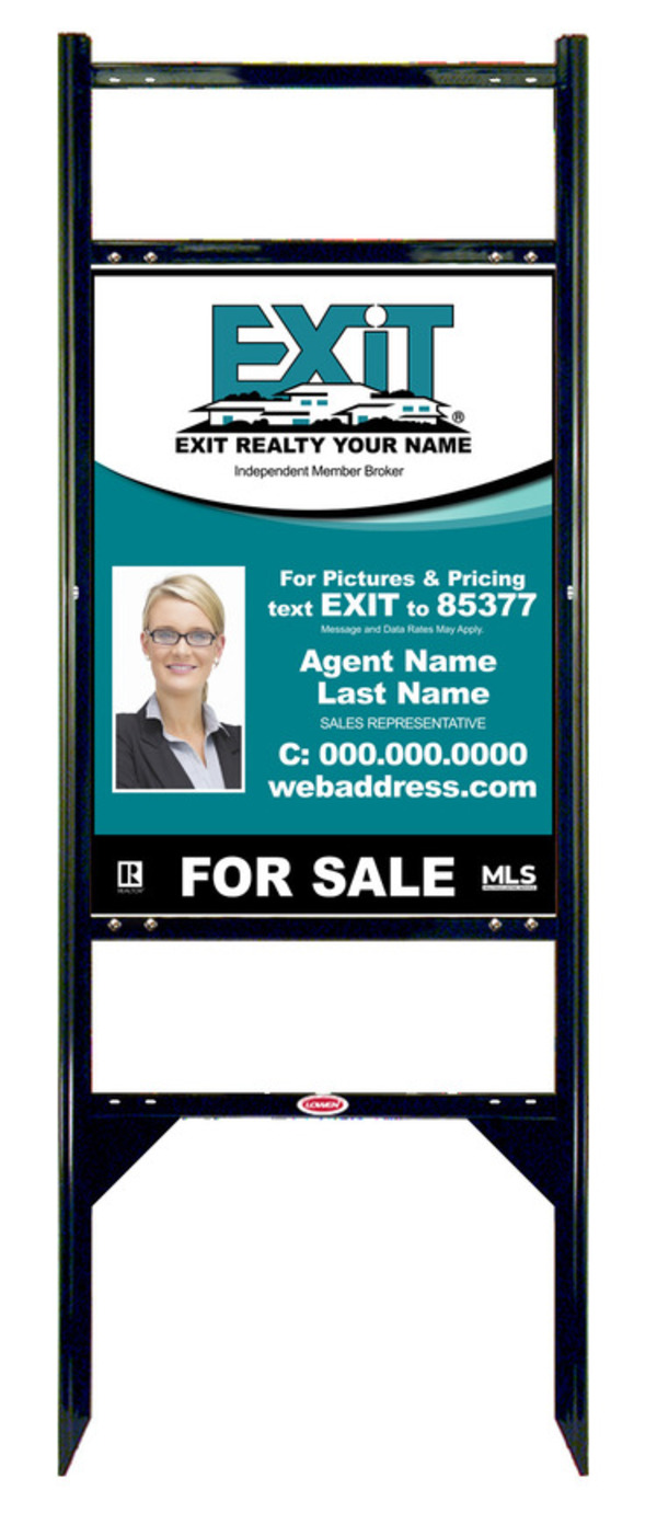 Angle Iron Black Frame with Two Rider Inserts and Photo Sign Panel Unit, 24h x 18w