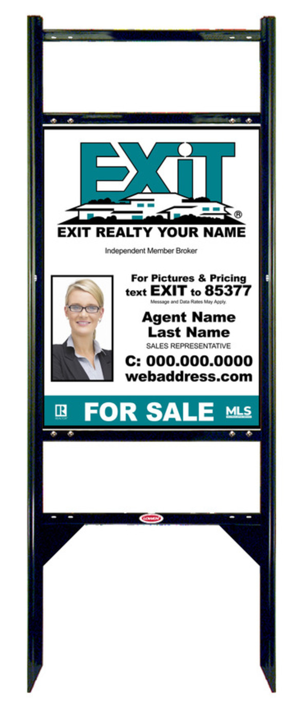 Angle Iron Black Frame with Two Rider Inserts and Photo Sign Panel Unit, 24h x 18w