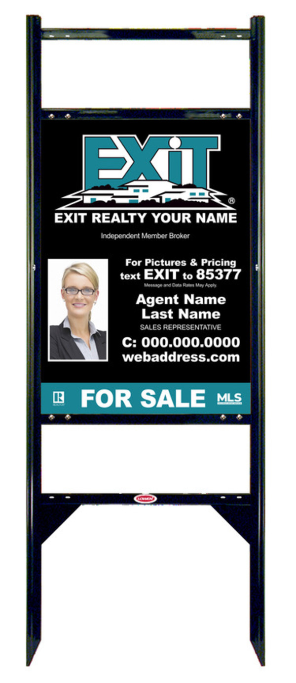 Angle Iron Black Frame with Two Rider Inserts and Photo Sign Panel Unit, 24h x 18w