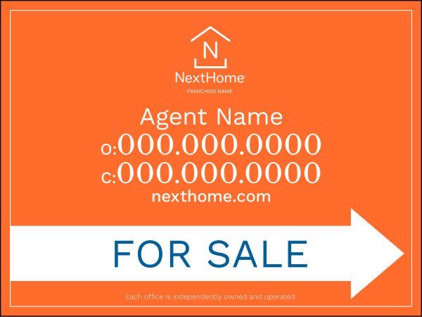 Directional For Sale Sign Panel, Corrugated 4mm, 18h x 24w