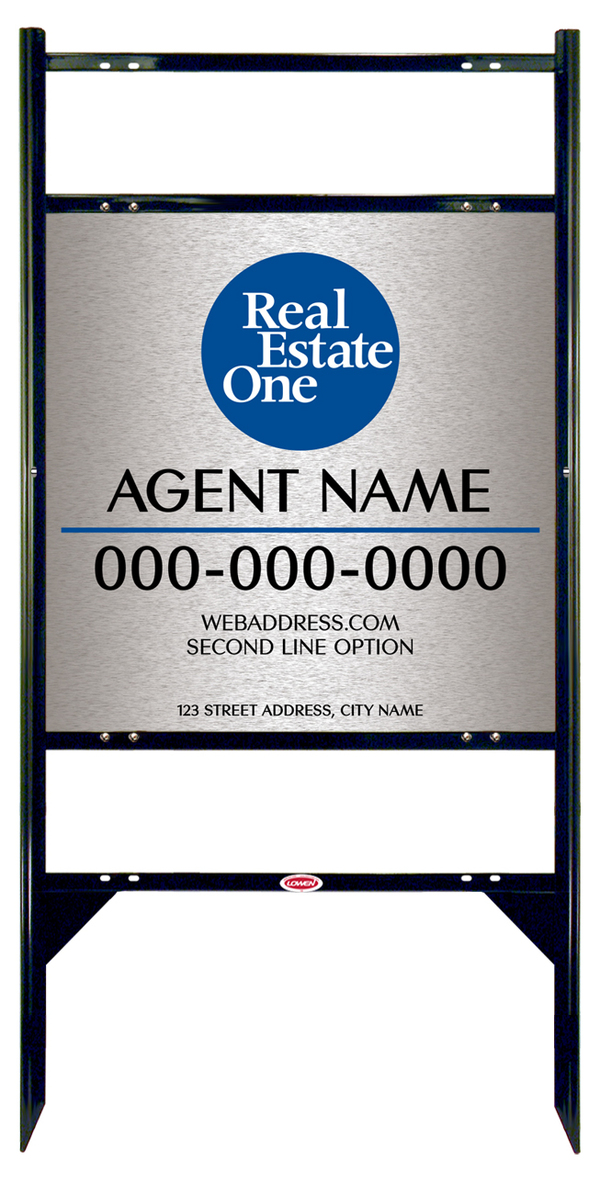 Angle Iron Frame w 2 Rider Inserts and Longest Agent Name Sign Panel Unit, 24h x 24w, 3MM Brushed Aluminum Composite