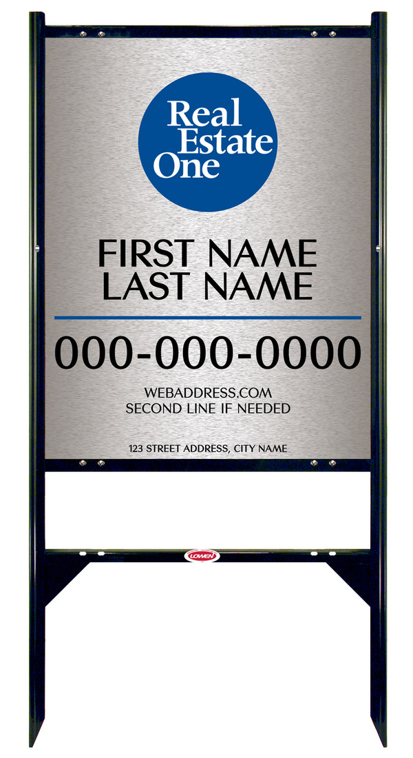 Angle Iron Frame w 1 Rider Inserts and Agent Name Sign Panel Unit, 30h x 24w, 3MM Brushed Aluminum Composite