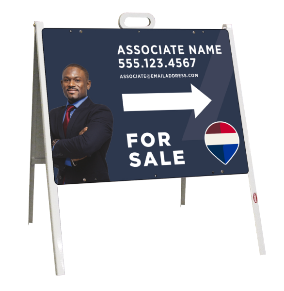Angle Iron A-Frame and For Sale Associate Name w Cut Out Photo Sign Panel Unit, 18h x 24w, 24 ga steel