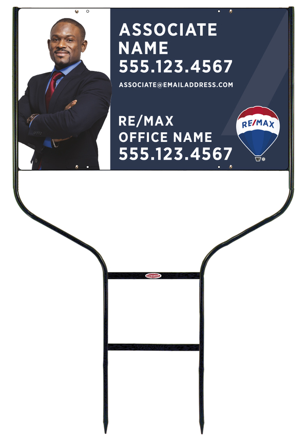 Round Rod Frame and Agent Name & Cut Out Photo Sign Photo Panel Unit, 18h x 30w, Steel