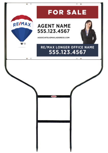 Round Rod Frame and Agent Name w Cut Out Photo Sign Panel Unit, 18h x 30w, Steel