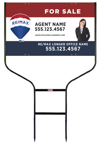 Round Rod Frame and Agent Name w Cut Out Photo Sign Panel Unit, 18h x 30w, Steel