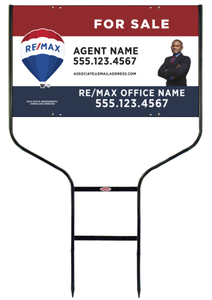 Round Rod Frame and Agent Name w Cut Out Photo & Disclaimer Sign Panel Unit, 18h x 30w, Steel