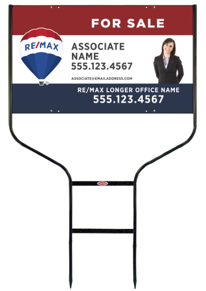 Round Rod Frame and Agent Name w Cut Out Photo Sign Panel Unit, 18h x 30w, Steel