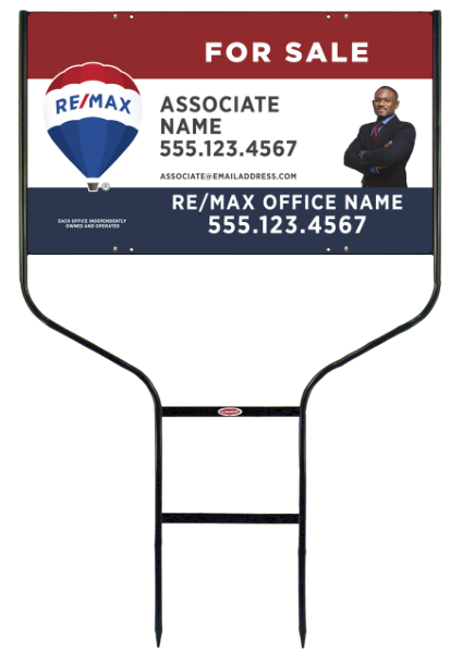Round Rod Frame and Agent Name w Cut Out Photo & Disclaimer Sign Panel Unit, 18h x 30w, Steel