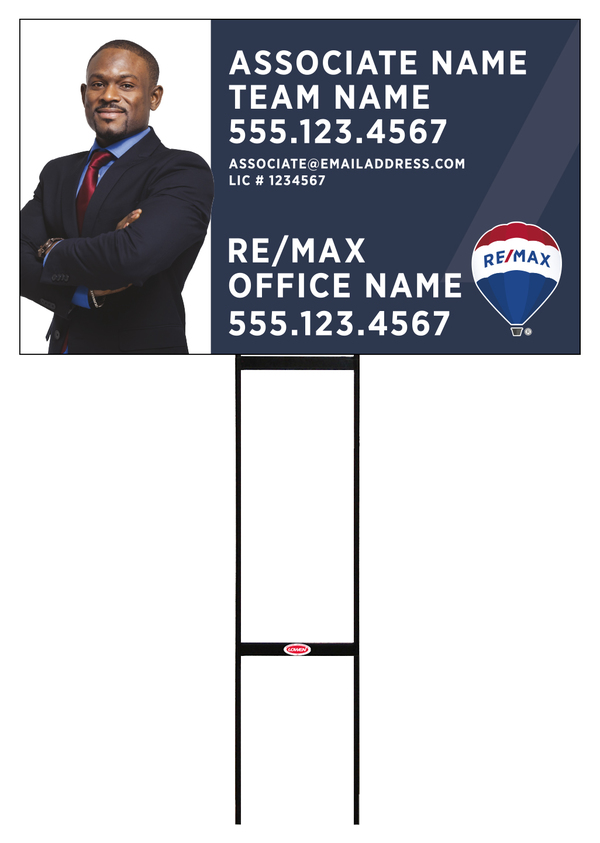 Sentry Round Rod H-Stake Frame and Agent Team Name & Cut Out Photo Sign Panel, 18h x 30w, 10mm Corrugated