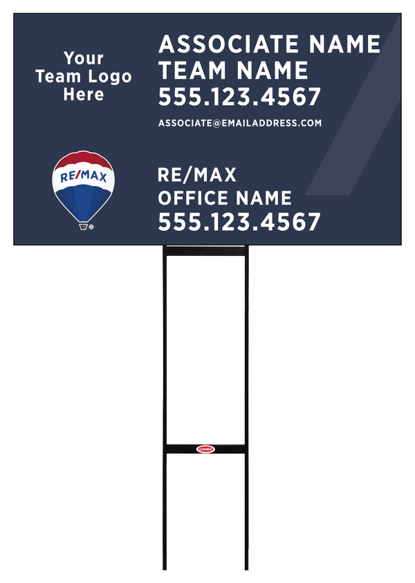 Sentry Round Rod H-Stake Frame and Agent Team Name & Logo Sign Panel, 18h x 30w, 10mm Corrugated