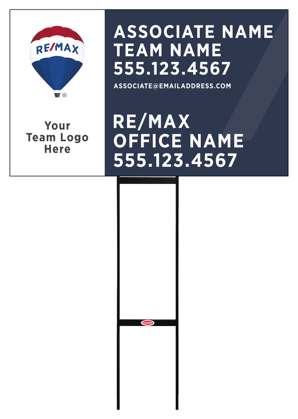 Sentry Round Rod H-Stake Frame and Agent Team Name & Logo Sign Panel, 18h x 30w, 10mm Corrugated
